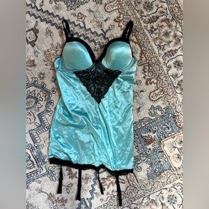 Aqua and Black Lingerie Slip